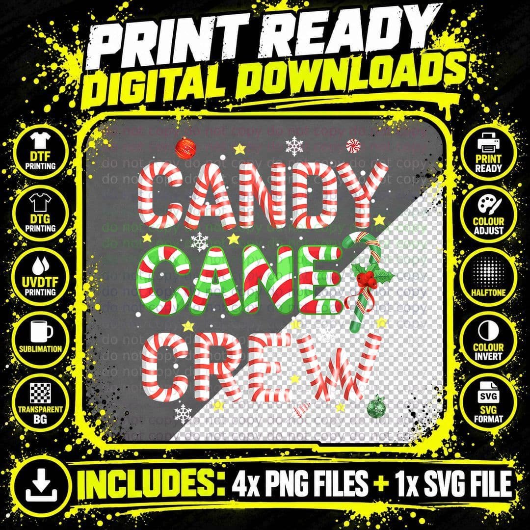 Candy Cane Crew Funny Christmas Candy Lover Mas Pajamas Png SVG Digital Bundle