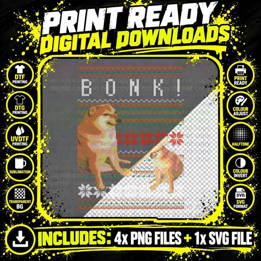 Cheems Bonk Ugly Christmas Sweater Doge Meme Design Png SVG Digital Bundle