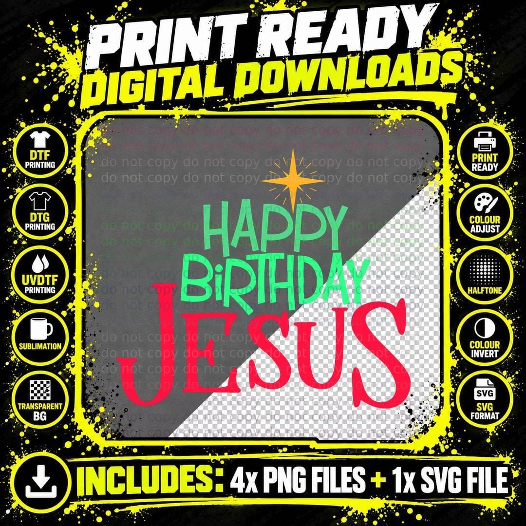 Christian Christmas HAPPY Birthday JESUS Women Men Kids Png SVG Digital Bundle