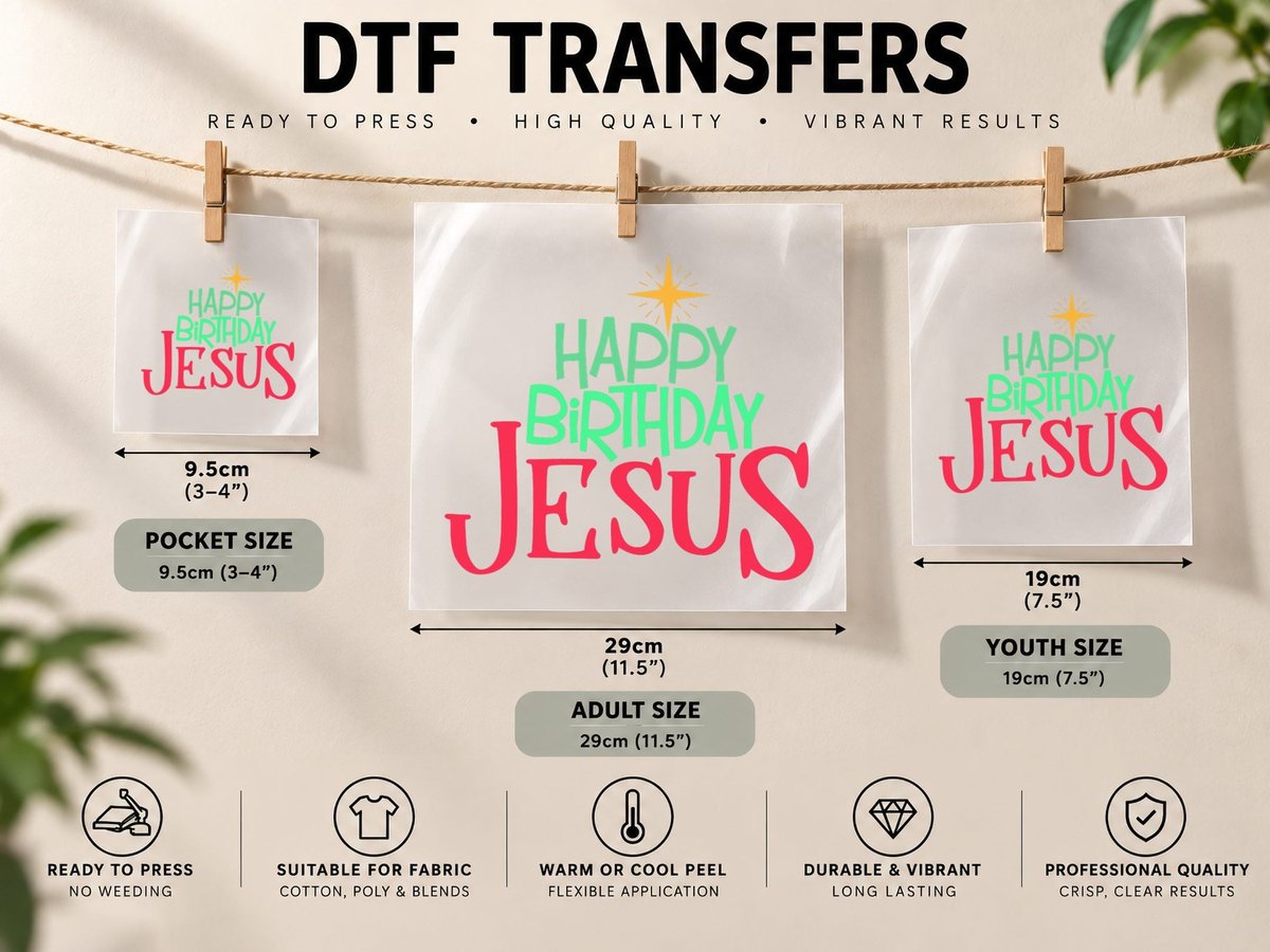 Christian Christmas HAPPY Birthday JESUS Women Men Kids DTF Transfer Iron On