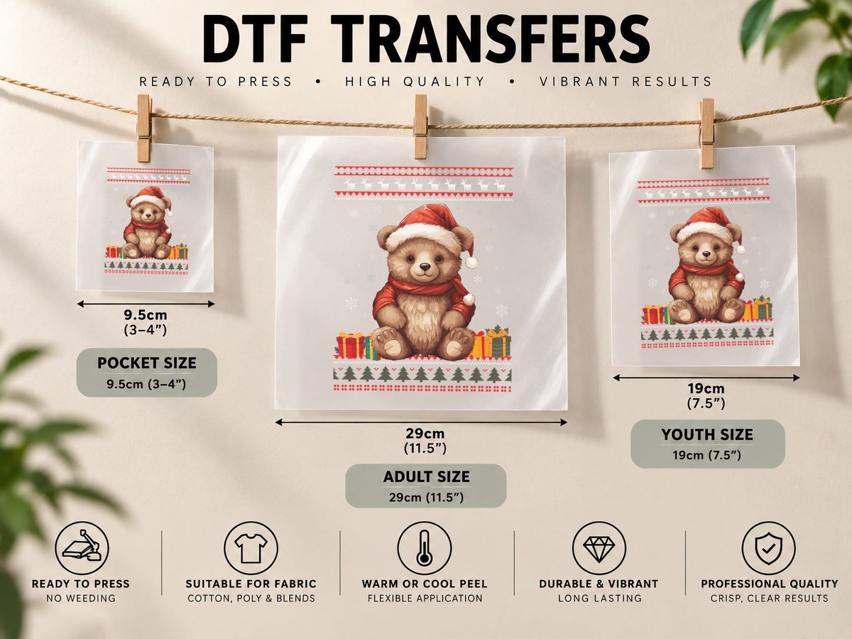 Christmas Bear Santa Hat Men Women Ugly Christmas DTF Transfer Iron On