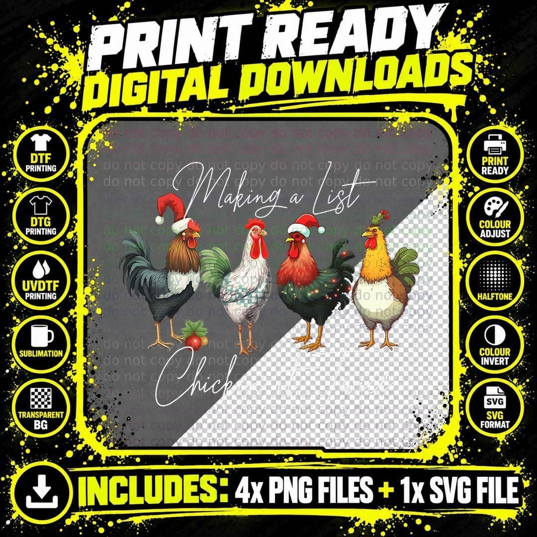 Christmas Chicken Lover Xmas Santa Hat Funny Farm Gift Png SVG Digital Bundle