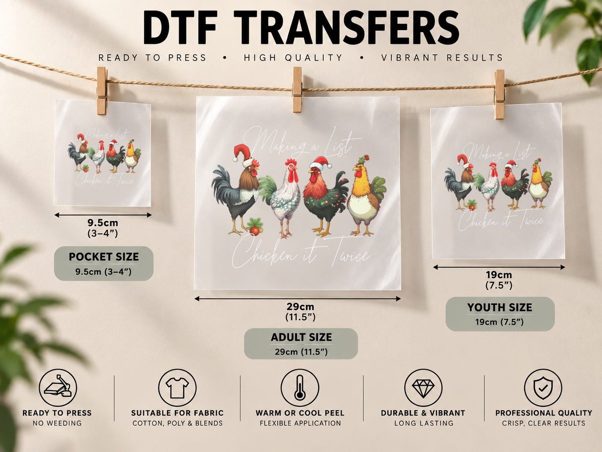 Christmas Chicken Lover Xmas Santa Hat Funny Farm Gift DTF Transfer Iron On