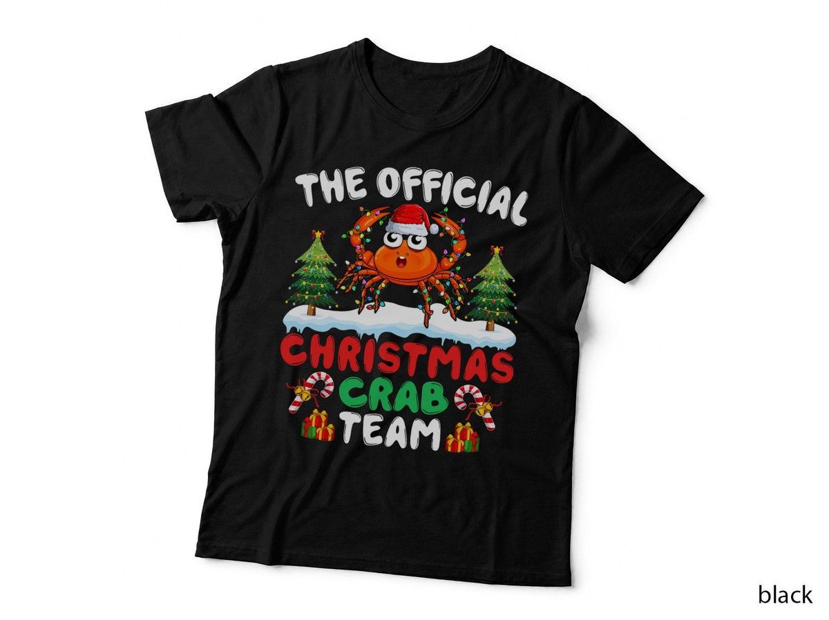 Christmas Crab Team Crab Wearing Santa Hat Xmas Lights Tree T-Shirt