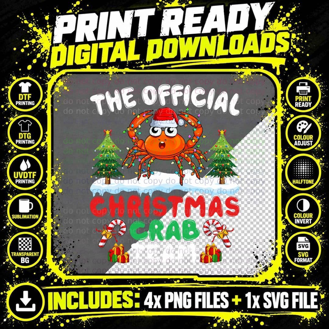 Christmas Crab Team Crab Wearing Santa Hat Xmas Lights Png SVG Digital Bundle