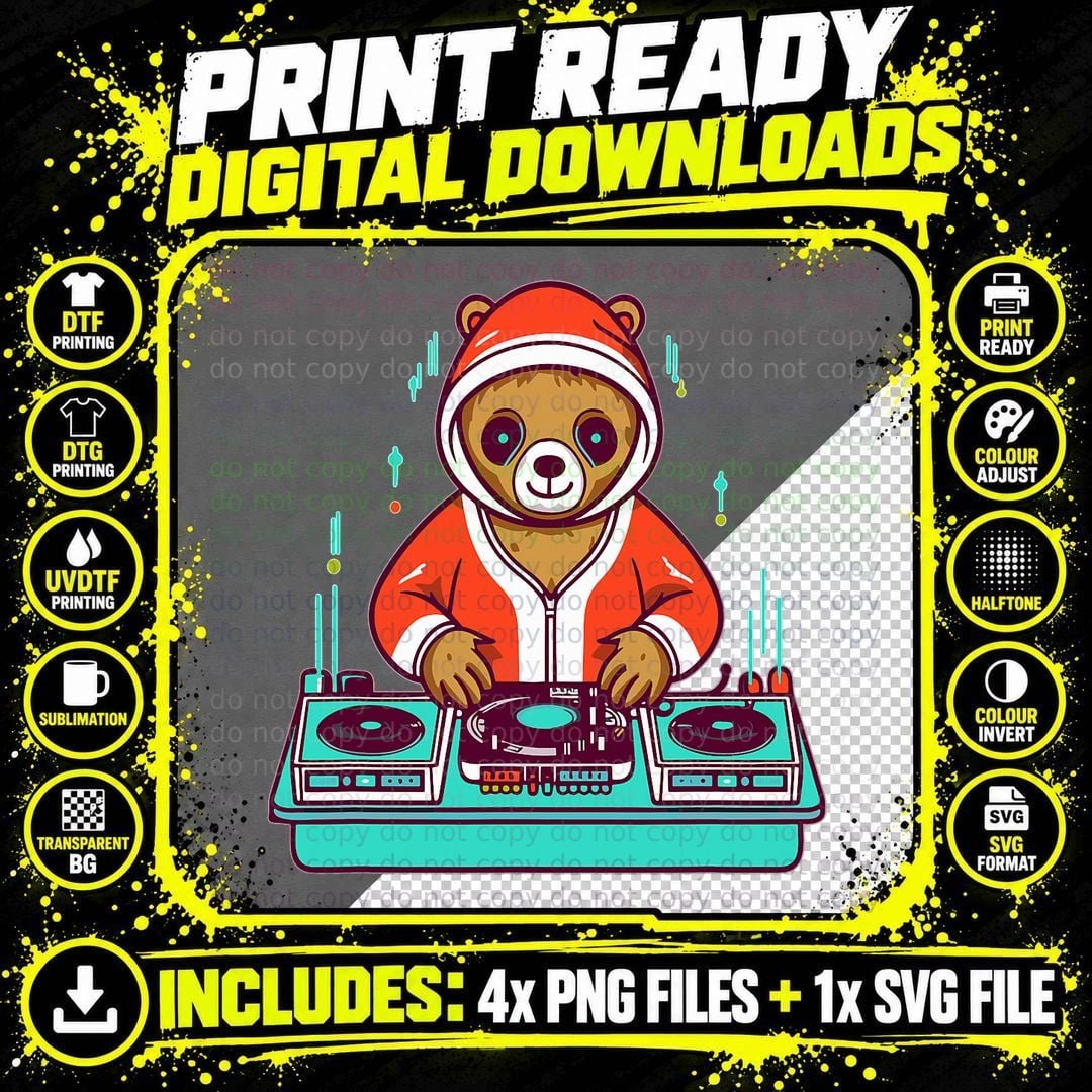 Christmas DJ Bear Cute EDM Festival T-Shirt Png SVG Digital Bundle
