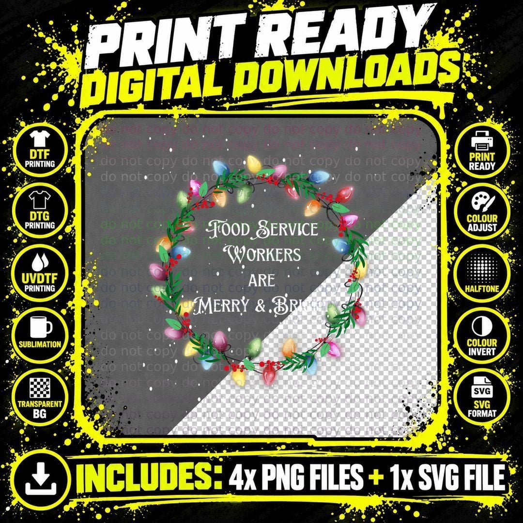 Christmas Food Service Workers Merry & Bright Holiday Png SVG Digital Bundle