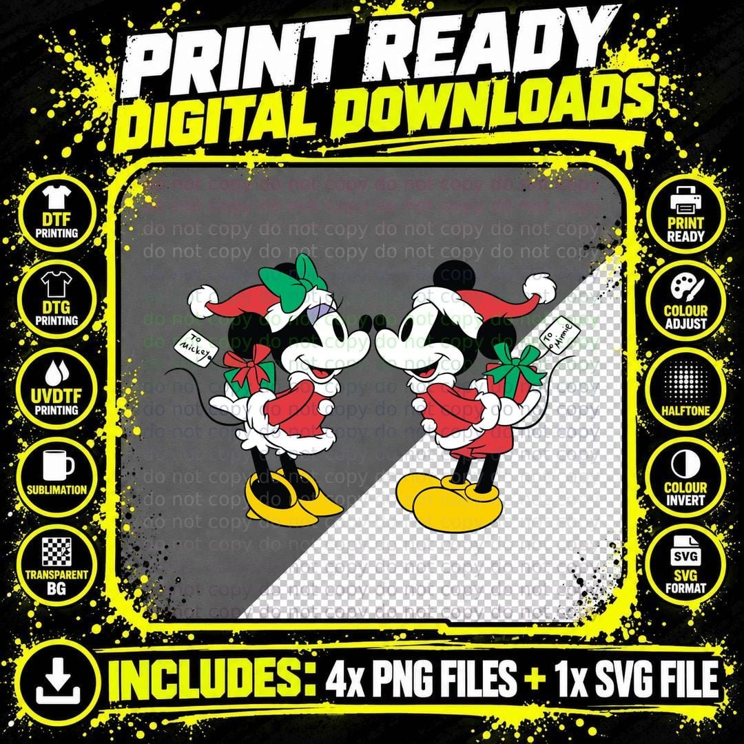 Christmas Mickey and Minnie Kiss Hoodie Pullover Hoodie Png SVG Digital Bundle