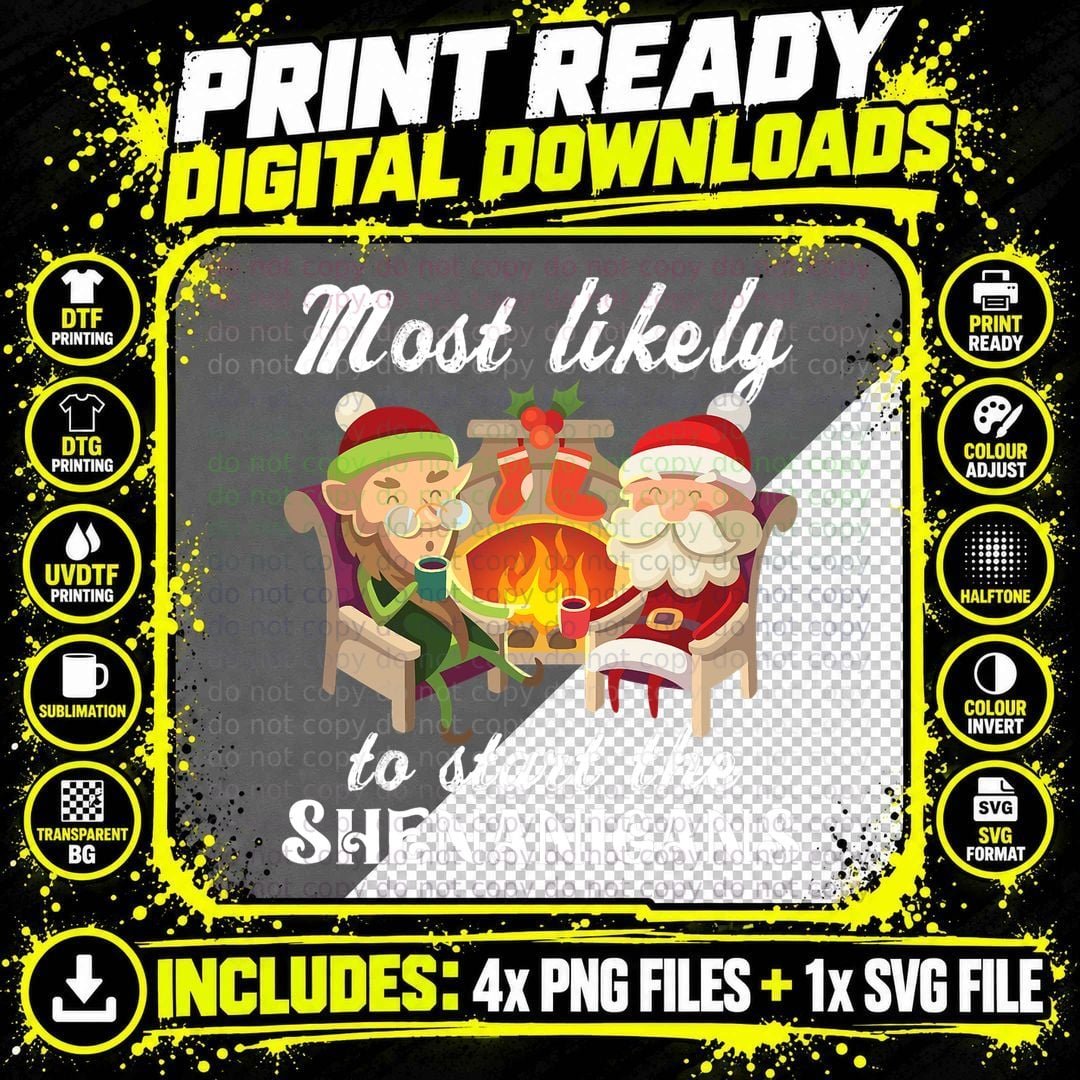 Christmas Most Likely to Start the Shenanigans Mardi Png SVG Digital Bundle