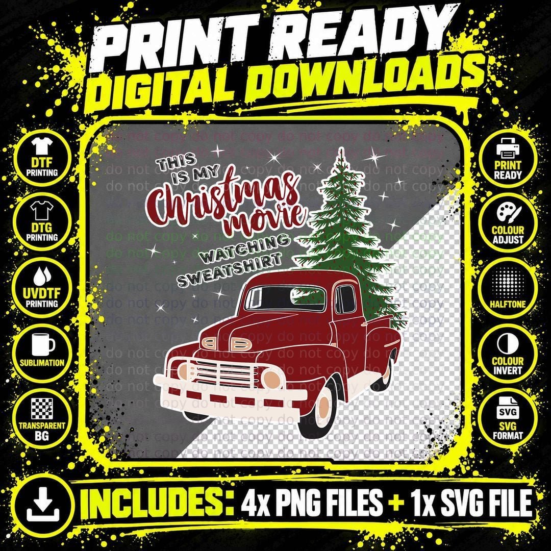 Christmas Movie Watching Hoodie for Adults Png SVG Digital Bundle