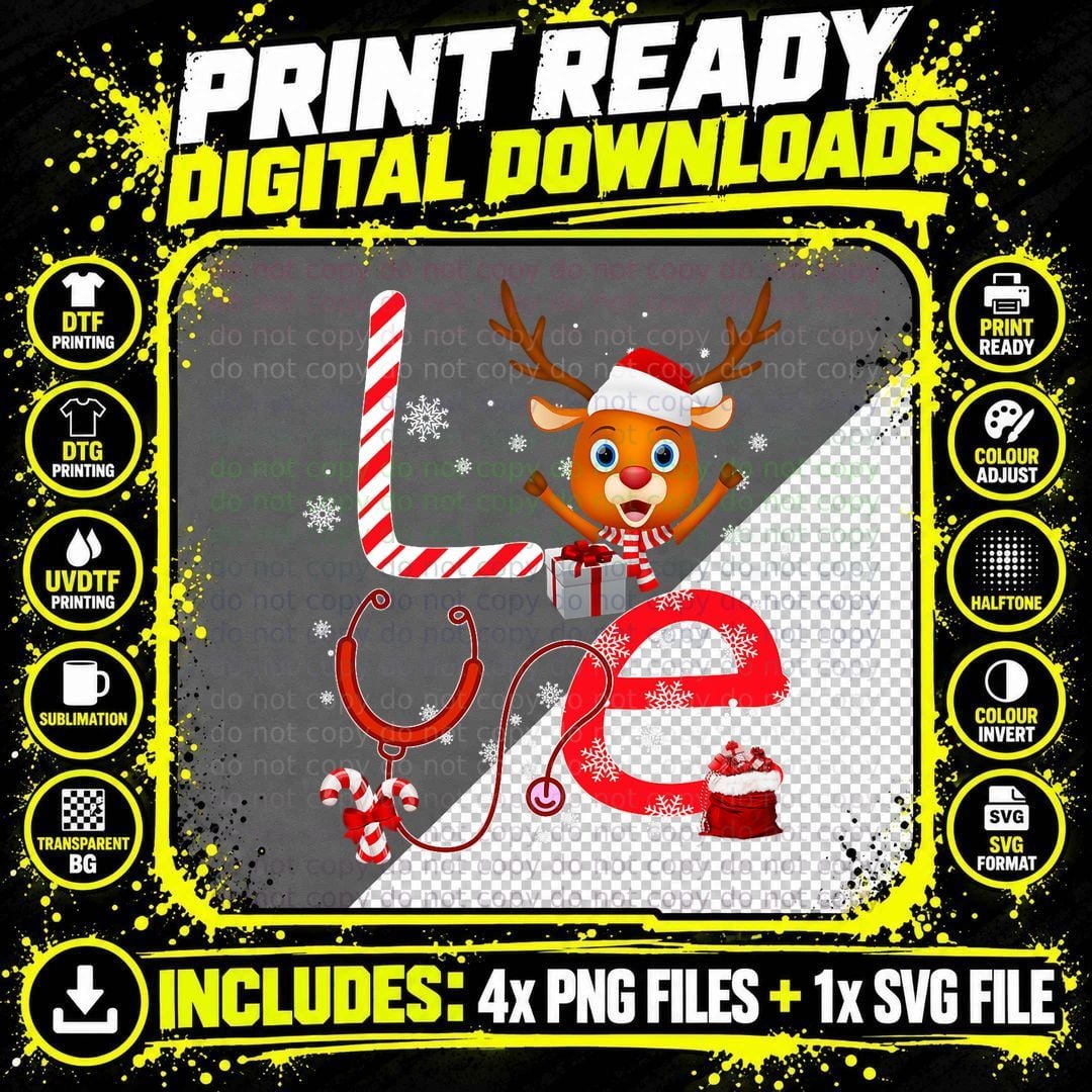 Christmas Nurse Love NICU RN ER Santa Hat Reindeer Xmas Png SVG Digital Bundle