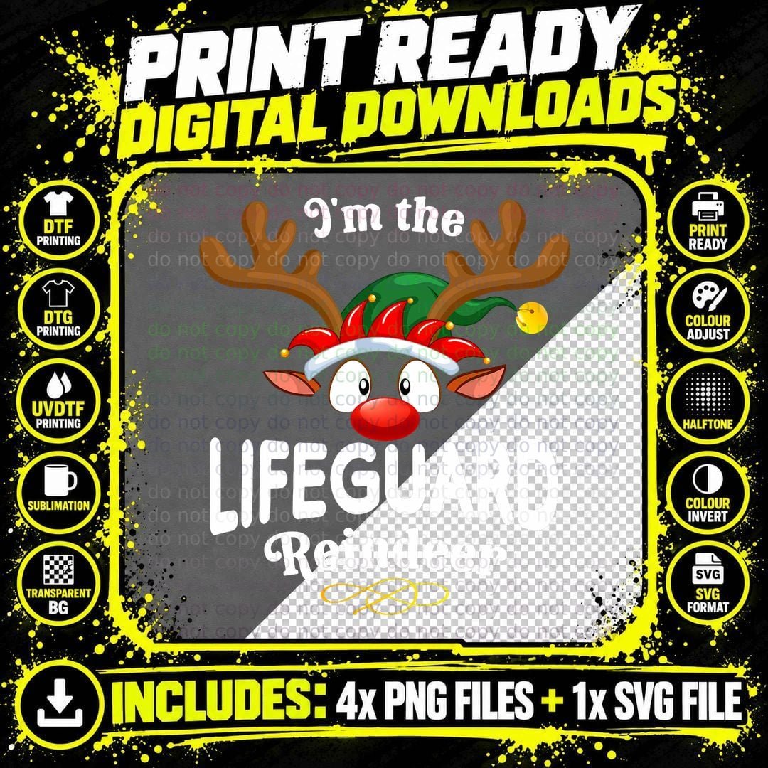 Christmas PJS Lifeguard Xmas Reindeer Matching T-Shirt Png SVG Digital Bundle