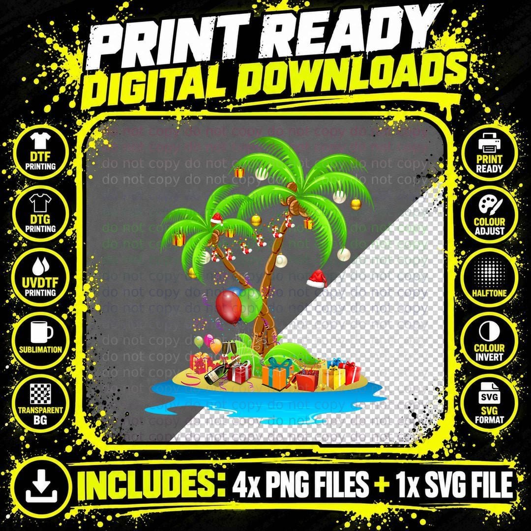 Christmas Palm Tree Tropical Xmas Coconut Lights Pajama Png SVG Digital Bundle