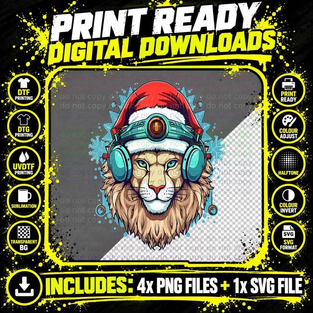 Christmas Party Lion Winter EDM Festival Rave Png SVG Digital Bundle