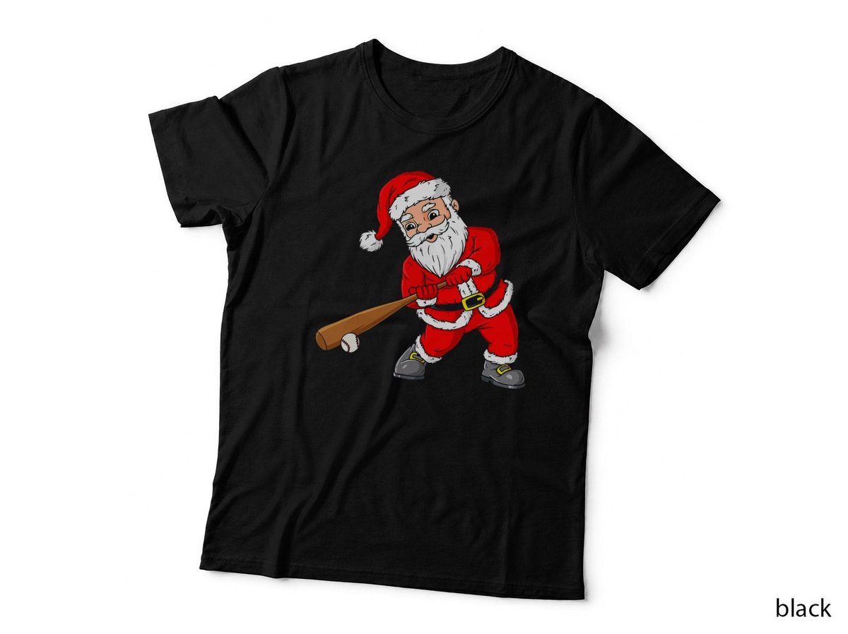 Christmas Santa Claus with Baseball Bat Boys Kids Teens Xmas T-Shirt