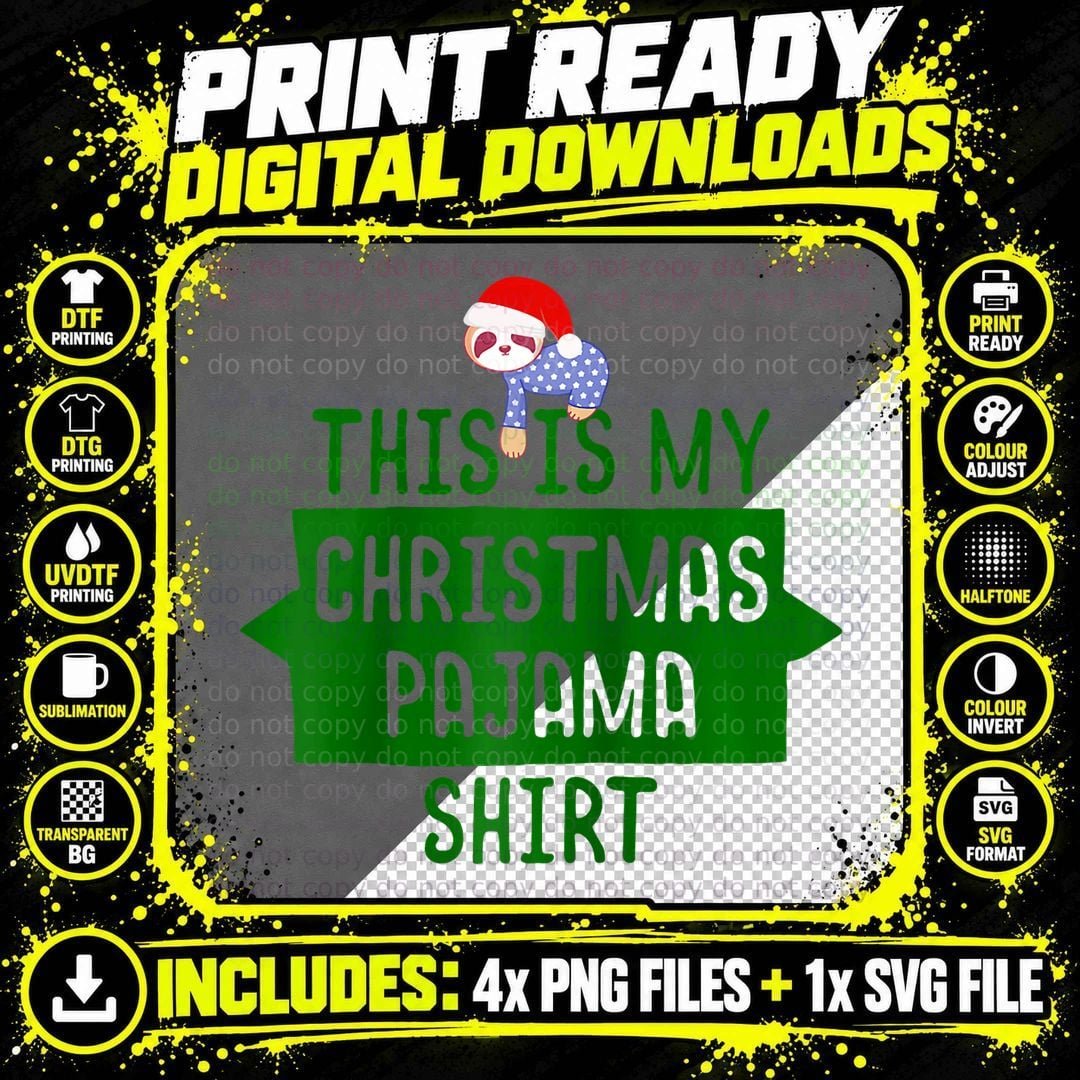 Christmas Sloth with Santa Hat Slothmas Pajama PJ Top Png SVG Digital Bundle