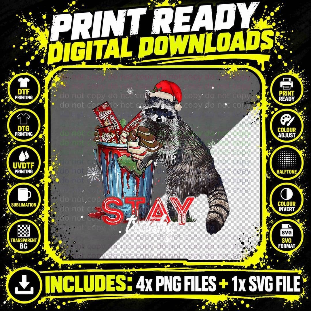 Christmas Snack Stay Funny Trashy Raccoon Opossums Santa Png SVG Digital Bundle