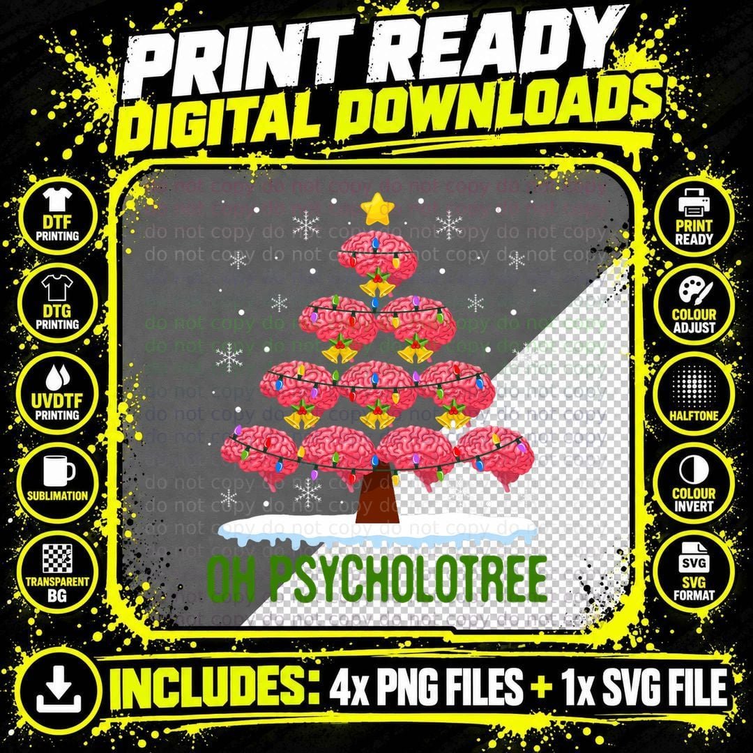 Christmas Tree Oh Psycholotree Psychology Brain Ugly Png SVG Digital Bundle