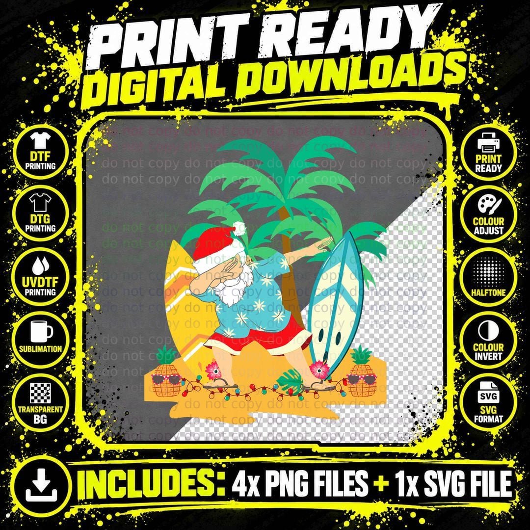 Christmas in July Dabbing Santa - Tropical Christmas Png SVG Digital Bundle