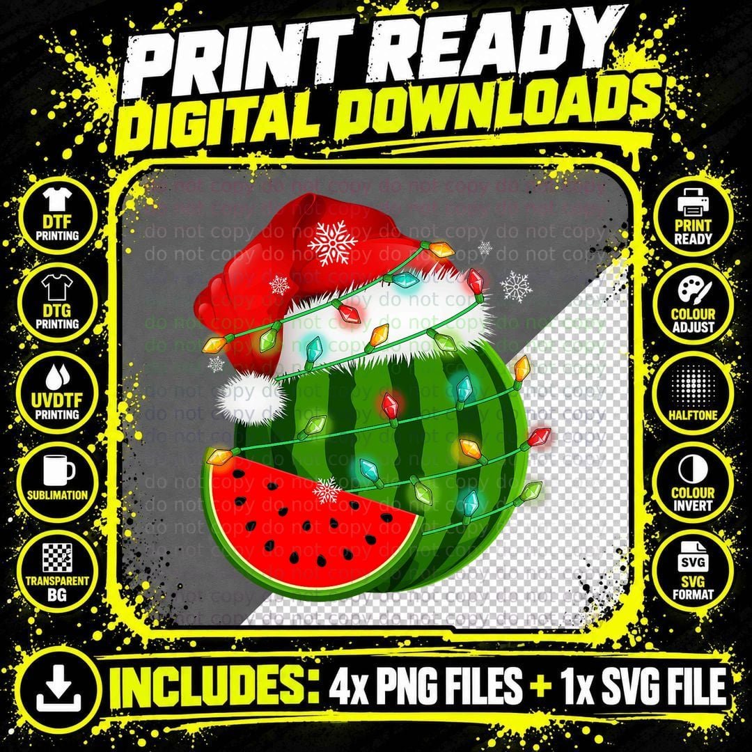 Christmas in July Santa Watermelon Xmas Lights Summer Png SVG Digital Bundle