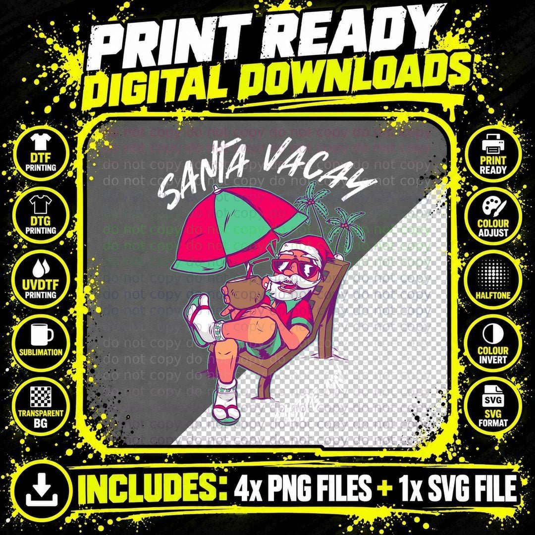 Christmas in July Summer Xmas Vacation - Santa Vacay Png SVG Digital Bundle