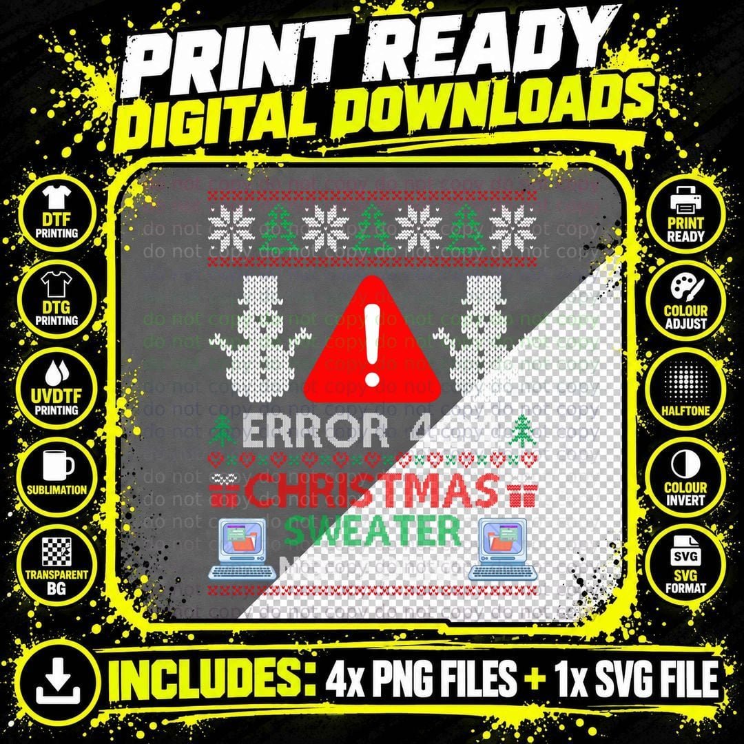 Computer Error 404 Ugly Christmas Sweaters Not's Found Png SVG Digital Bundle