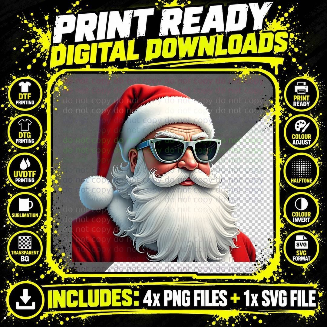 Cool Santa Sunglasses Christmas Snowflakes Santa Claus Png SVG Digital Bundle