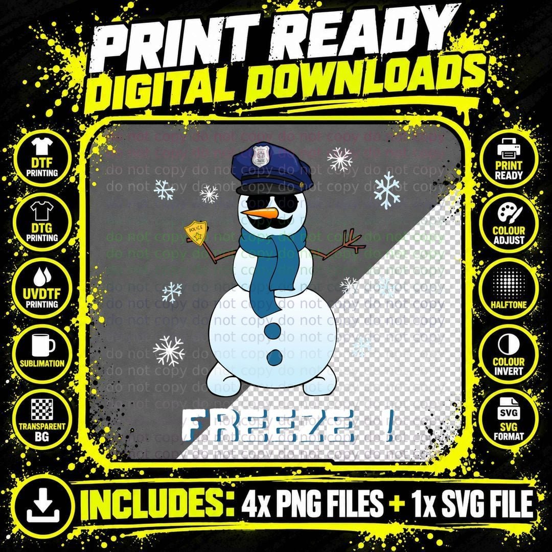 Cop Snowman Hoodie Freeze Christmas Party Gift Hoodies Png SVG Digital Bundle