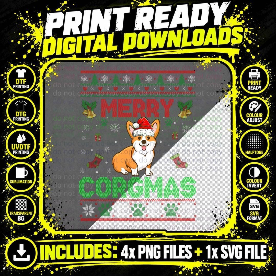 Corgi Christmas Sweater Cool Merry Corgmas Xmas Pullover Png SVG Digital Bundle