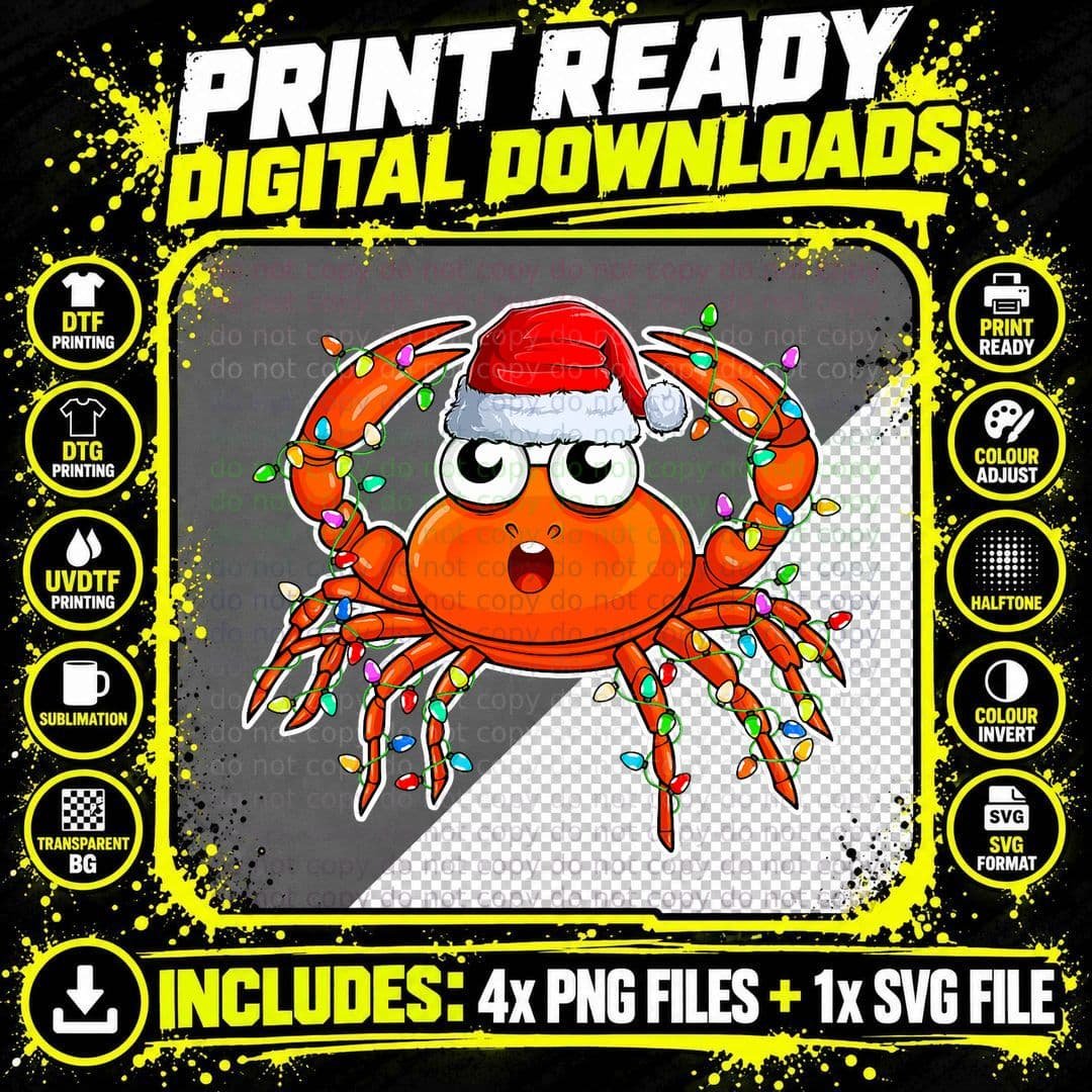 Crab Wearing Santa Hat Xmas - Funny Crab Lover Christmas Png SVG Digital Bundle
