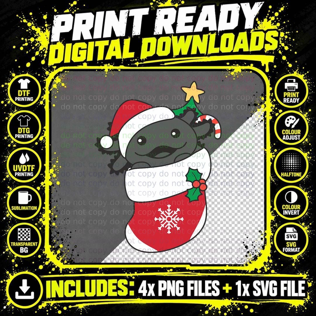 Cute Axolotl for Christmas Axolotl T-Shirt Png SVG Digital Bundle