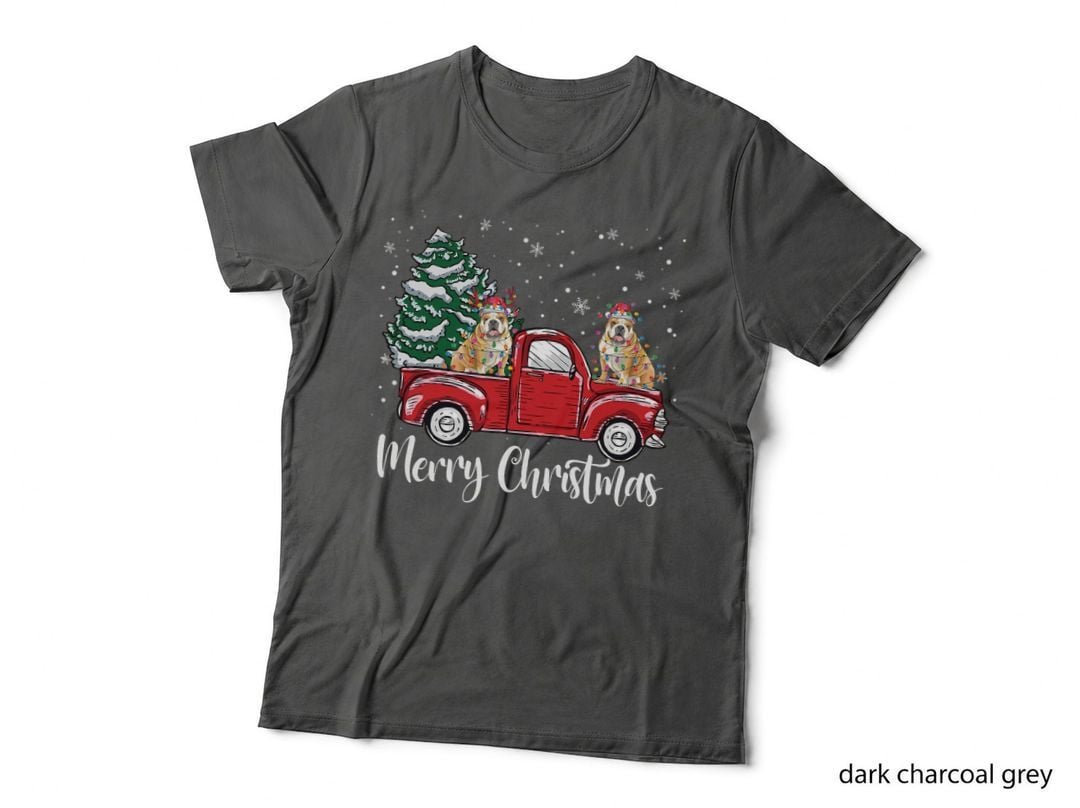 English Bulldog Riding Red Truck Christmas Tree Dog Lover T-Shirt