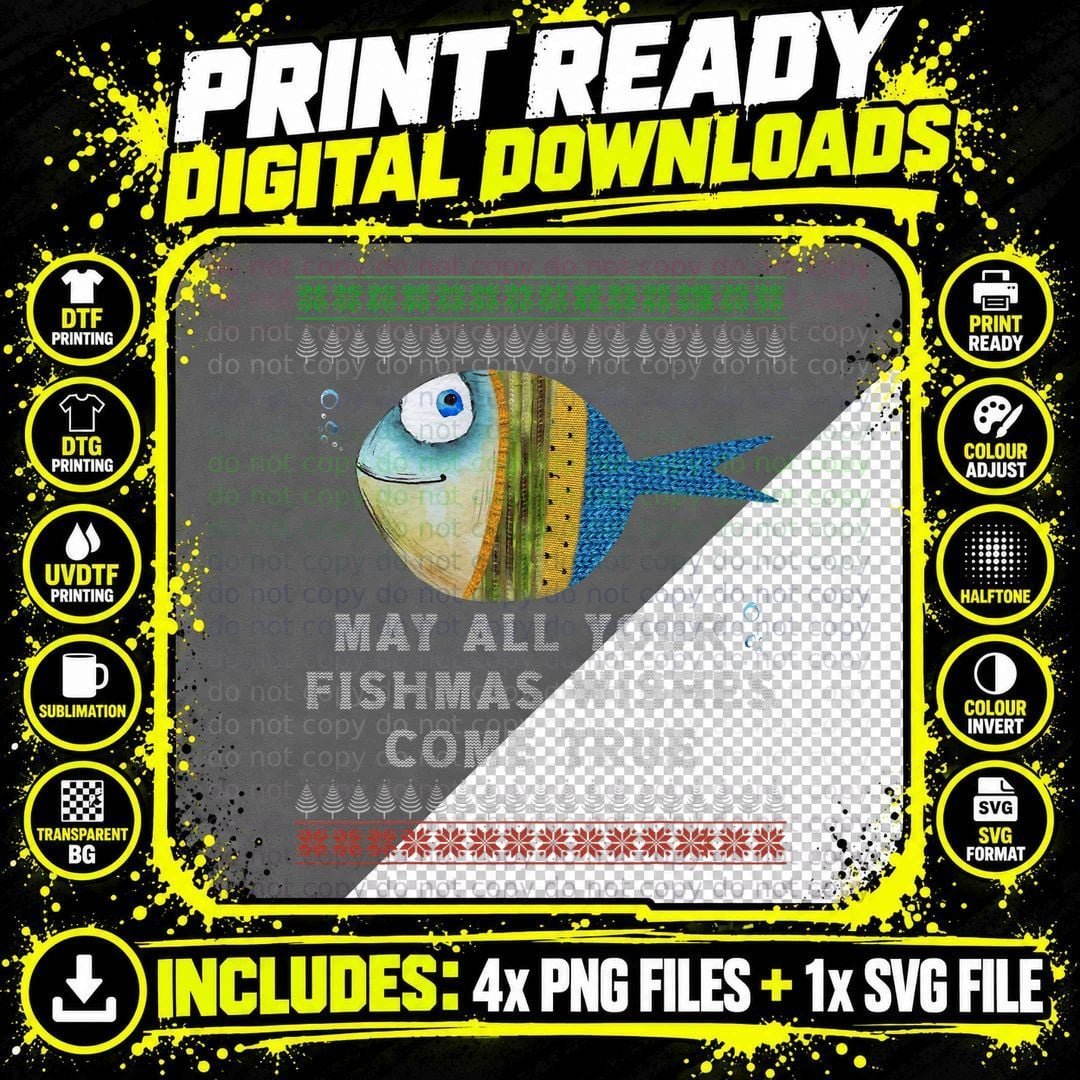Fisherman's Fishmas Wishes - Fishing Ugly Christmas Png SVG Digital Bundle