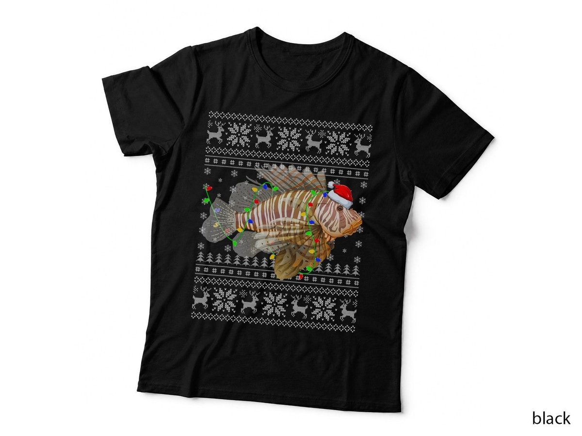 Fishing Xmas Lighting Santa Ugly Lionfish Christmas T-Shirt