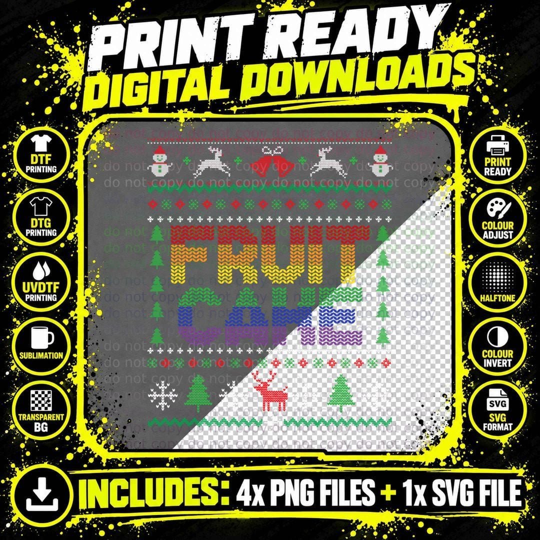 Fruit Cake Funny Gay Ugly Christmas Sweater Pullover Png SVG Digital Bundle