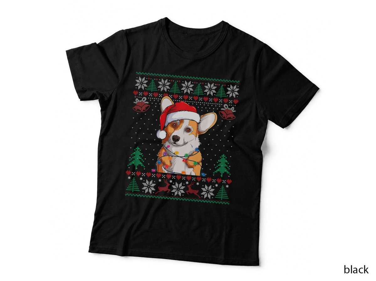 Funny Corgi Christmas Santa Hat Dog Ugly Sweater, Funny Christmas Santa T-Shirt