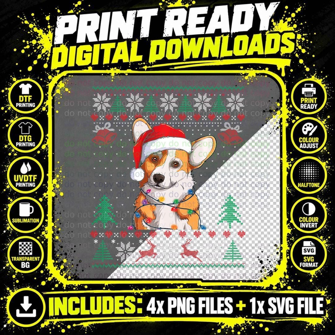 Funny Corgi Christmas Santa Hat Dog Ugly Sweater Png SVG Digital Bundle