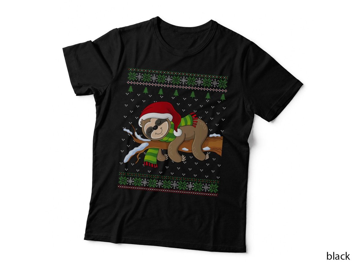 Funny Sloth Lovers Sloth Santa Hat Ugly Christmas Sweater T-Shirt