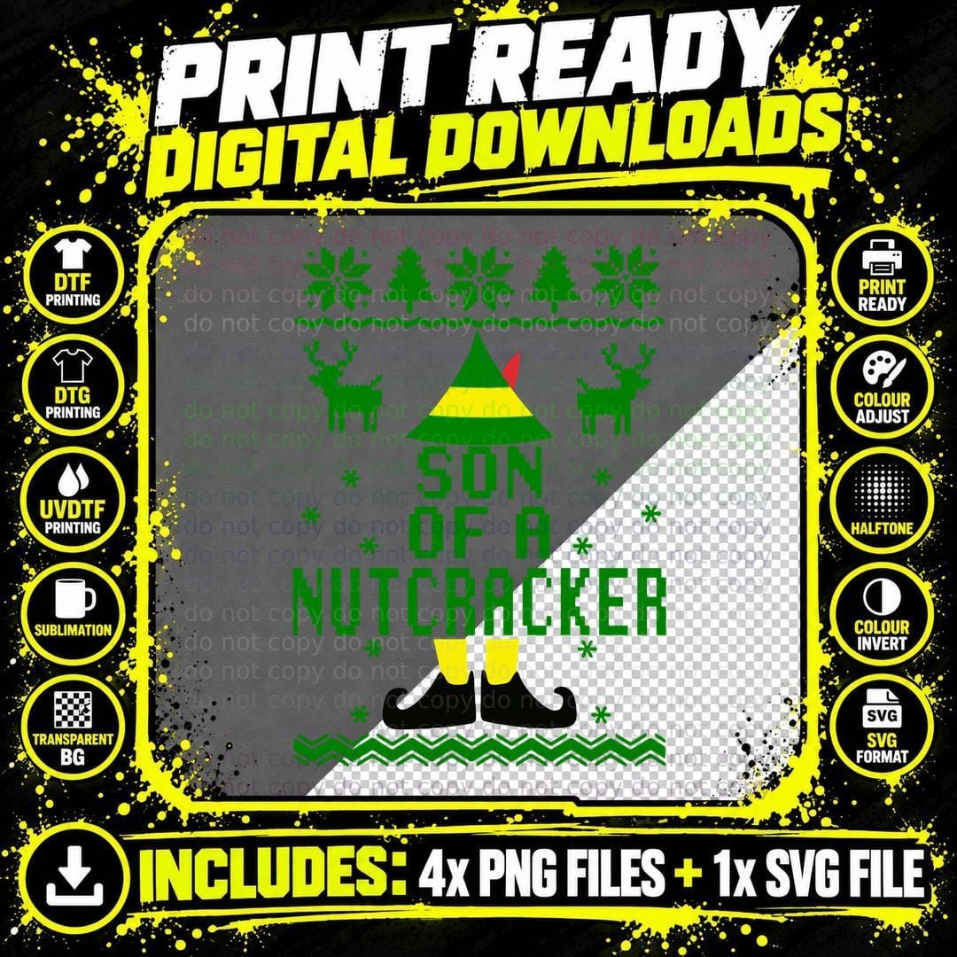 Funny Ugly Christmas Sweater Son of a Nutcracker Png SVG Digital Bundle