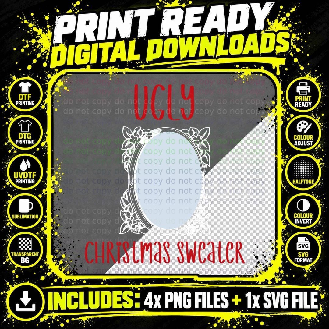 Funny Ugly Christmas Sweater with Mirror Graphic Png SVG Digital Bundle