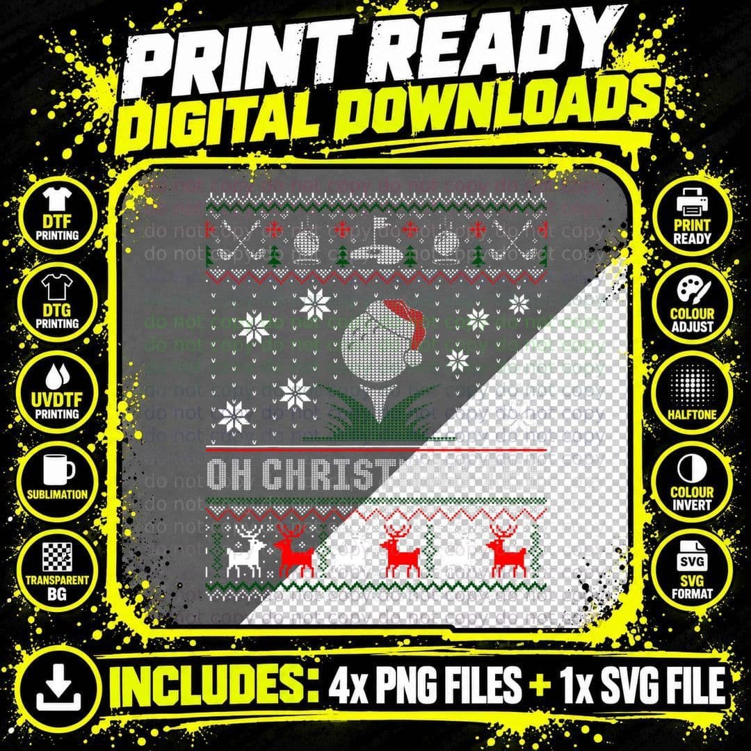 Golf Christmas Golfer Oh Christmas Ugly Sweater T-Shirt Png SVG Digital Bundle