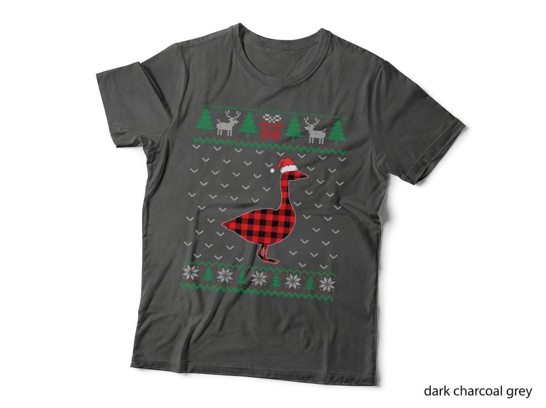 Goose Red Plaid Ugly Christmas Sweater Matching Pajamas T-Shirt
