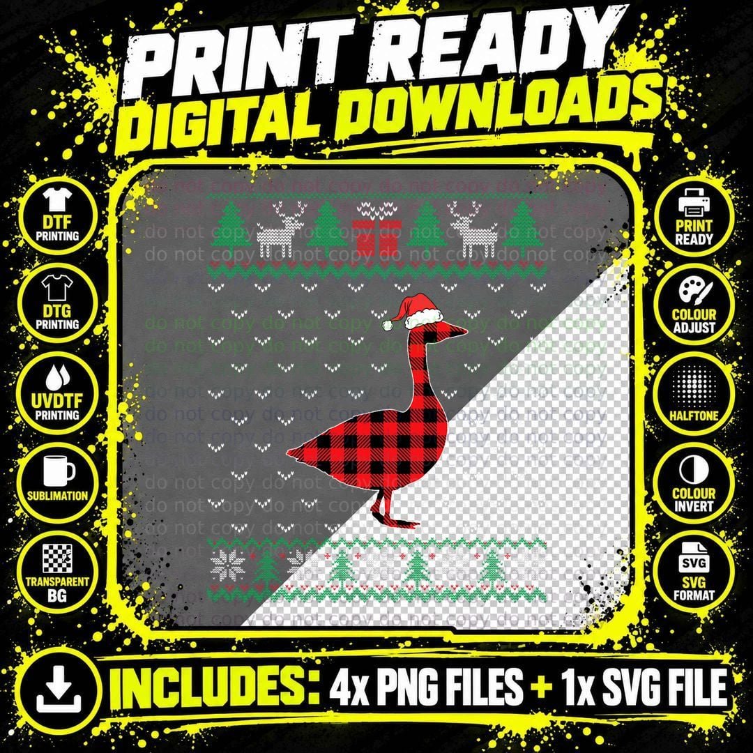 Goose Red Plaid Ugly Christmas Sweater Matching Pajamas Png SVG Digital Bundle