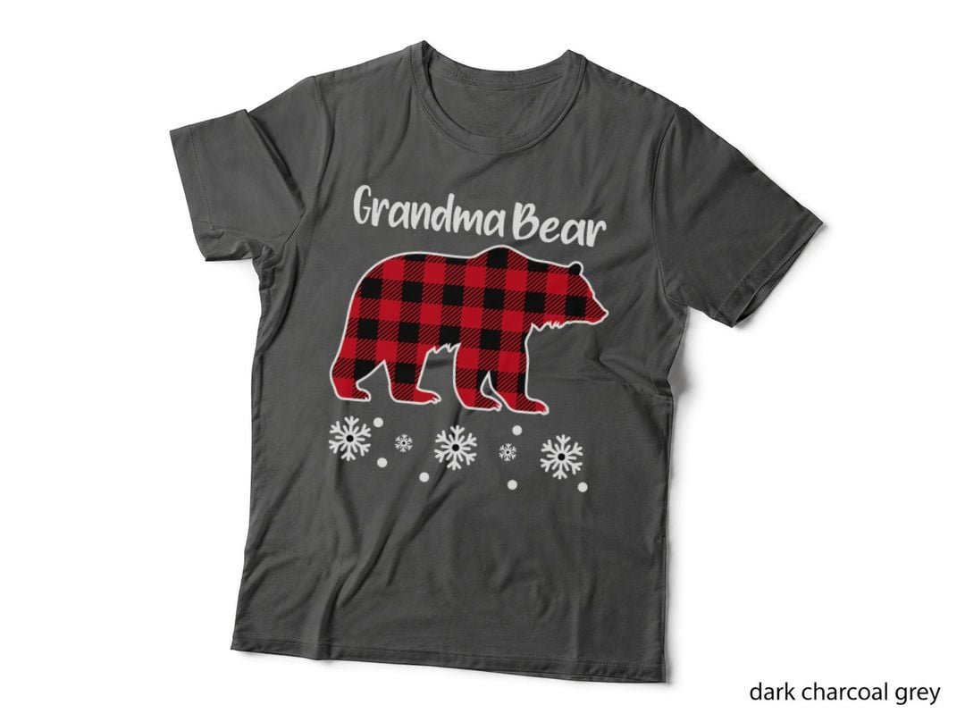 Grandma Bear Funny Family Pajama Red Plaid Christmas T-Shirt