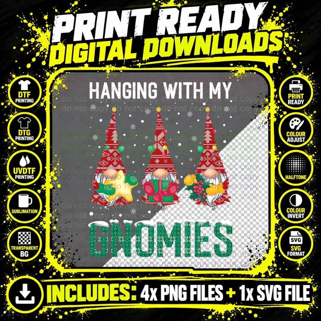 Hanging with My Gnomies Ugly Christmas Sweater Png SVG Digital Bundle