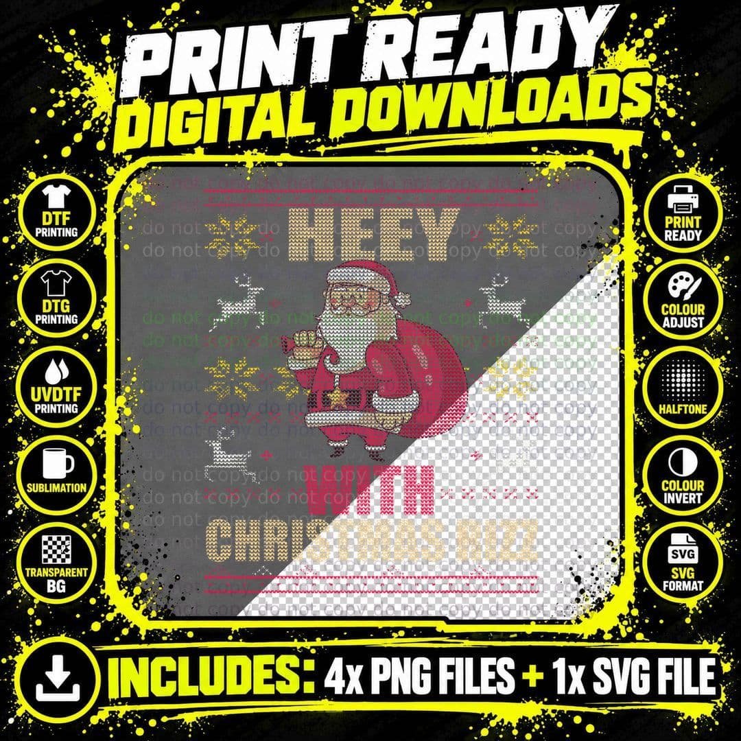 Hey with Christmas Rizz - Rizzler Christmas Ugly Sweater Png SVG Digital Bundle