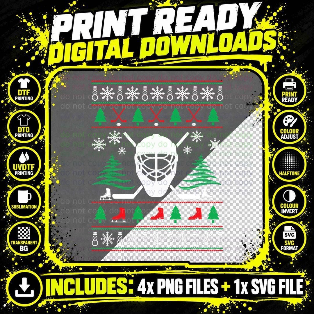 Hockey Ugly Christmas Sweater Funny Hockey T-Shirt Png SVG Digital Bundle