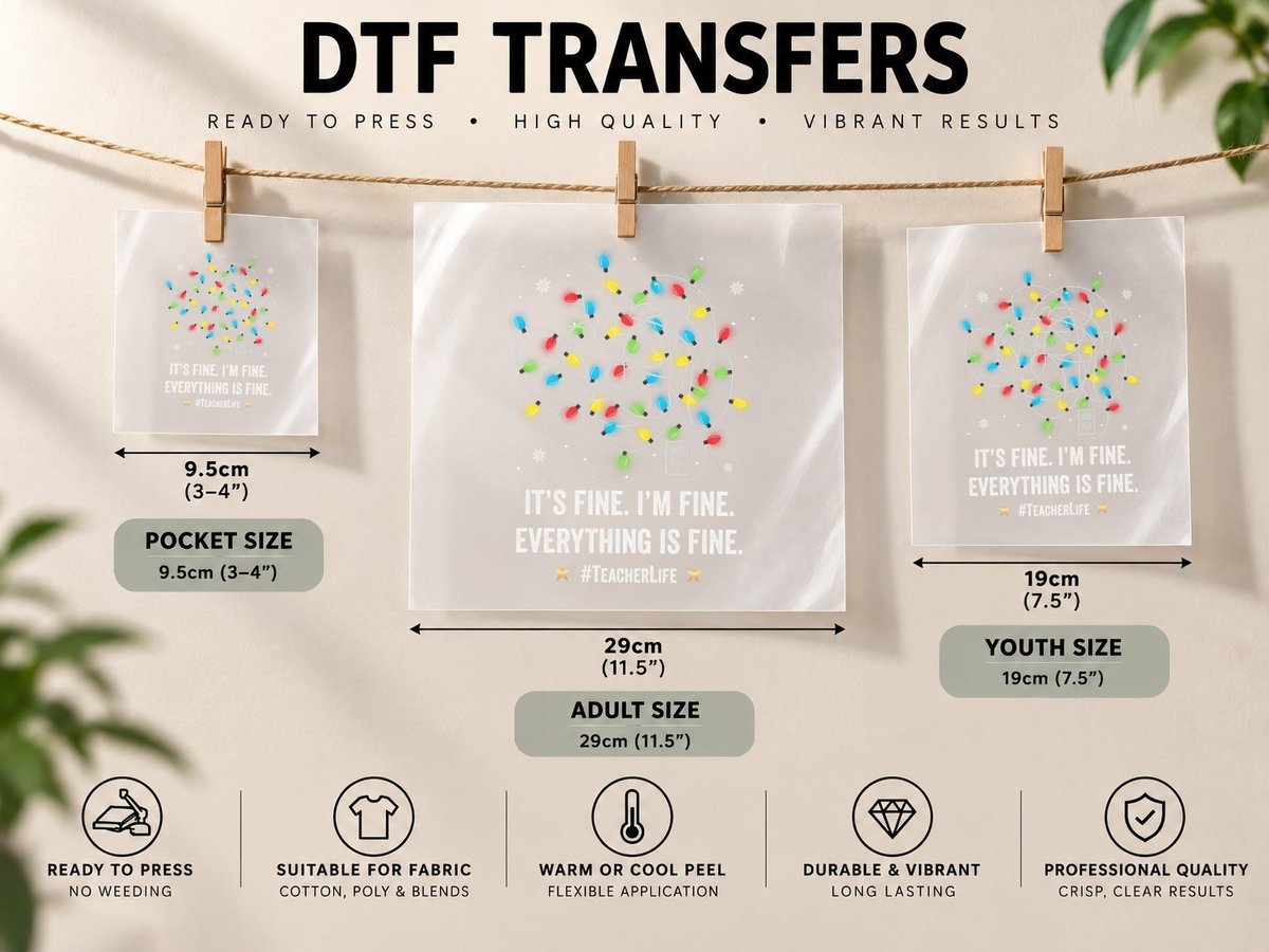I'm Fine Everythings Fine Teacher Christmas Light DTF Transfer Iron On