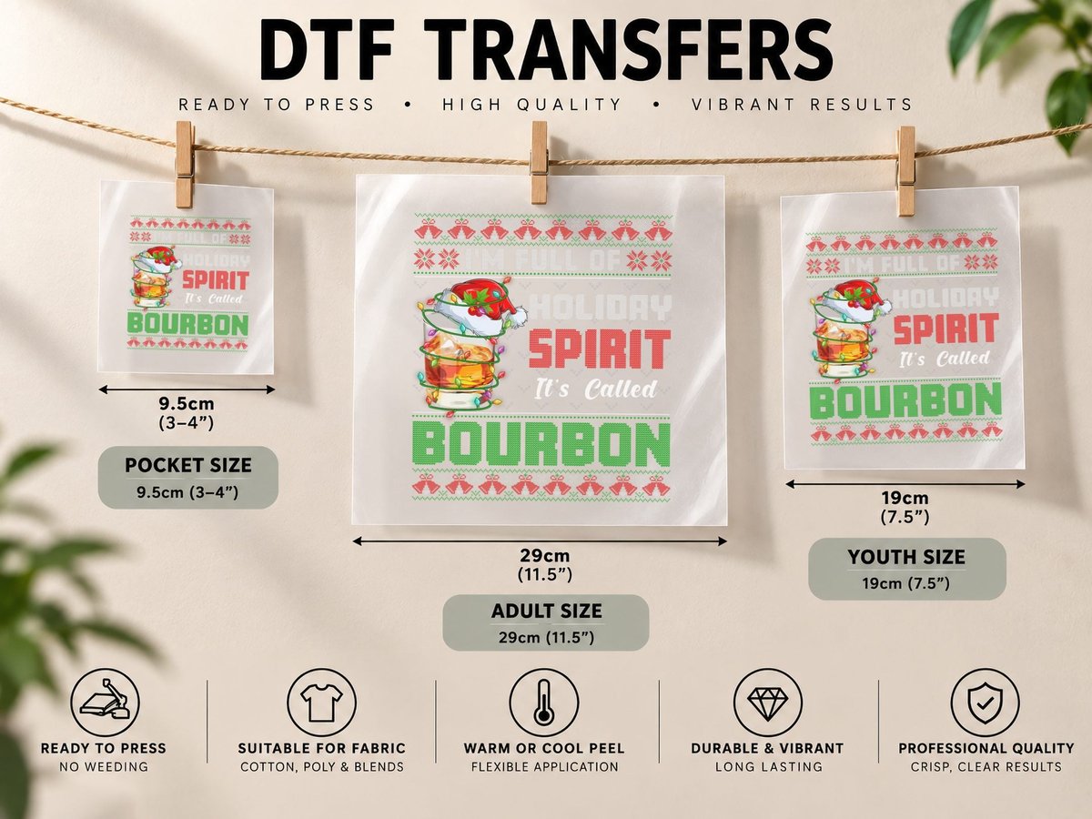 I'm Full of Holiday Spirit Bourbon Ugly Christmas DTF Transfer Iron On