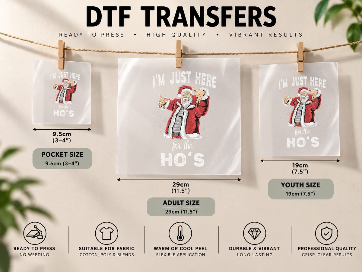 I'm Just Here for the Ho's, Funny Rude Christmas Santa Men DTF Transfer Iron On